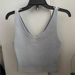 Aritzia Light Blue Ribbed V-Neck Women's Top